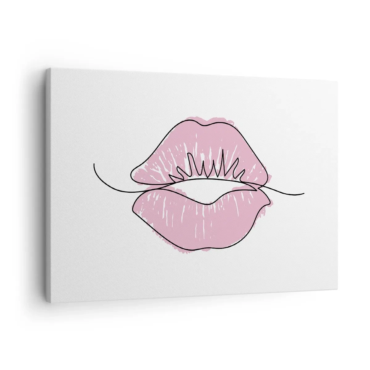 Tablou pe pânză Canvas - Desen minimalist al buzelor într-o nuanță roz - 70x50cm - Vrei un sărut? - Decorațiune modernă pentru perete pentru living și dormitor ARTTOR