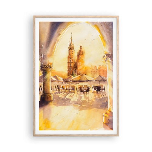 Poster în ramă de stejar deschis - Răsărit în Cracovia - 70x100 cm