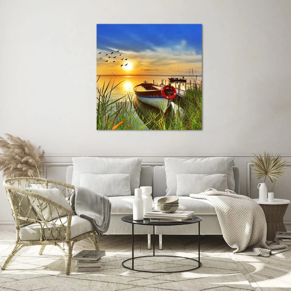 Tablou pe sticlă - Cormoranii pleacă deja - 60x60 cm