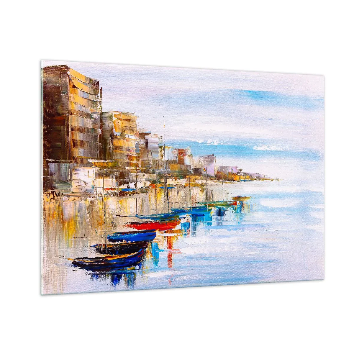 Tablou pe sticlă - Port urban multicolor - 100x70 cm