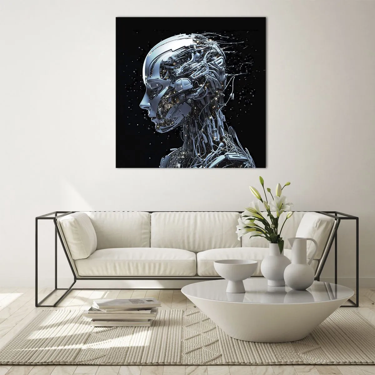 Tablou pe sticlă - Tehnologia este o femeie - 70x70 cm