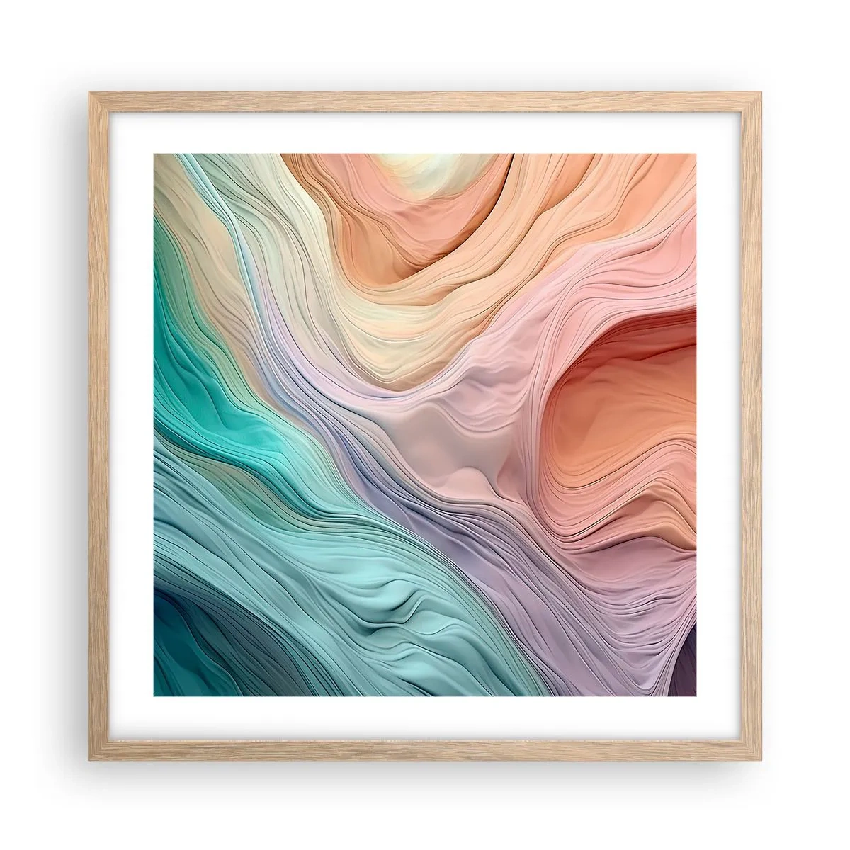 Poster în ramă de stejar deschis - Valul curcubeu - 50x50 cm