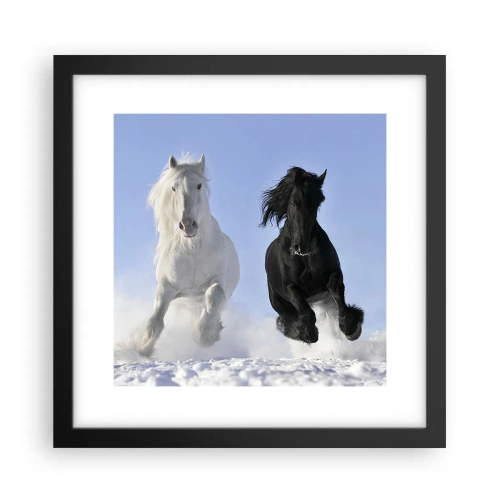 Poster în ramă neagră - Galop de alb și negru - 30x30 cm