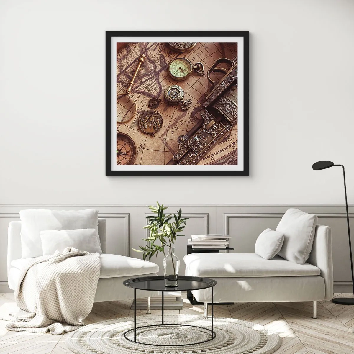 Poster în ramă neagră - Sugestii de aventură - 60x60 cm