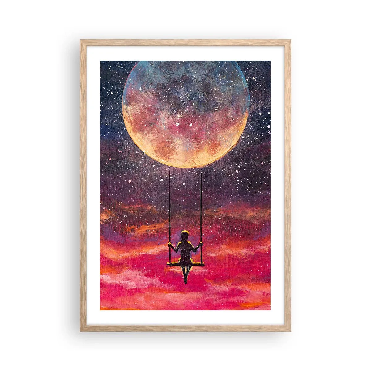Poster în ramă de stejar deschis - Cu capul în nori - 50x70 cm