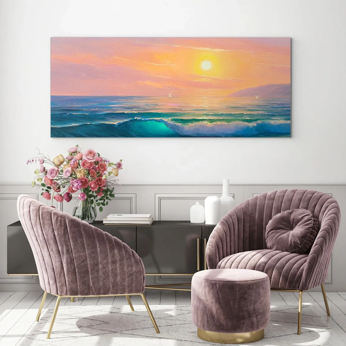 Tablou pe sticlă - Cântecul turcoaz al valurilor - 120x50 cm