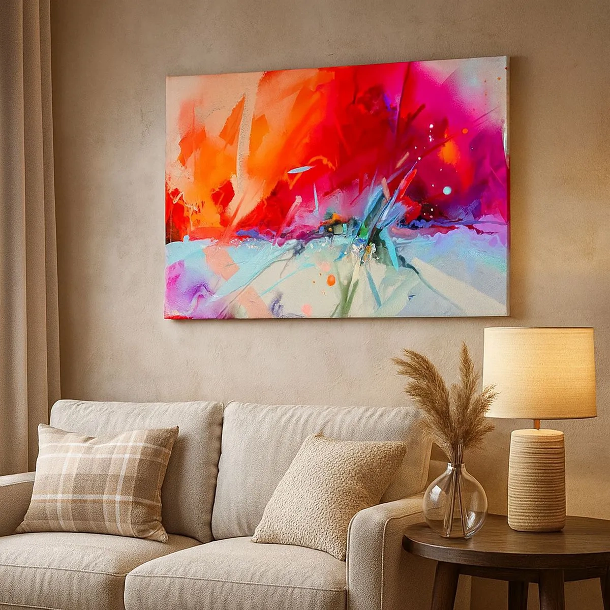 Tablou pe pânză Canvas - Peisaj abstract în culori intense - 70x50cm - O explozie de lumini și culori - Decorațiune modernă pentru perete pentru living și dormitor ARTTOR