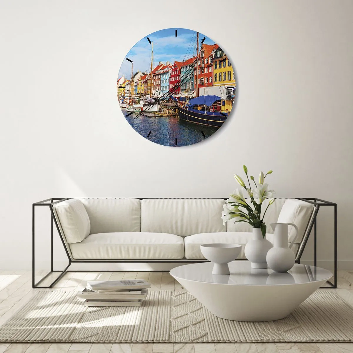 Ceas de perete - Ceas pe sticlă - Portul vesel - 40x40 cm