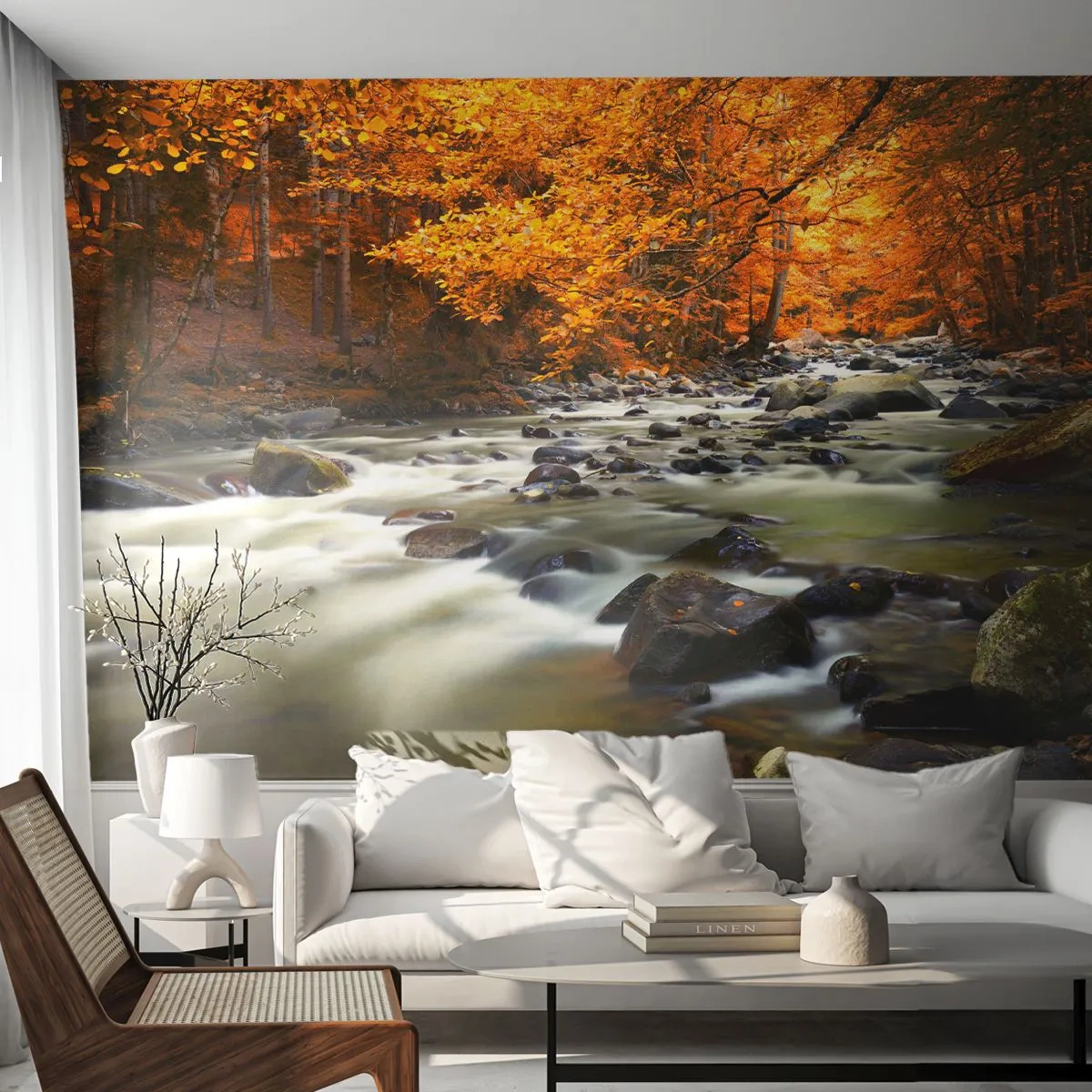 Tapet Standard Eco - Un pârâu într-o pădure de aur - Peisaj, pădure, Pârâu de munte - 200x140 cm