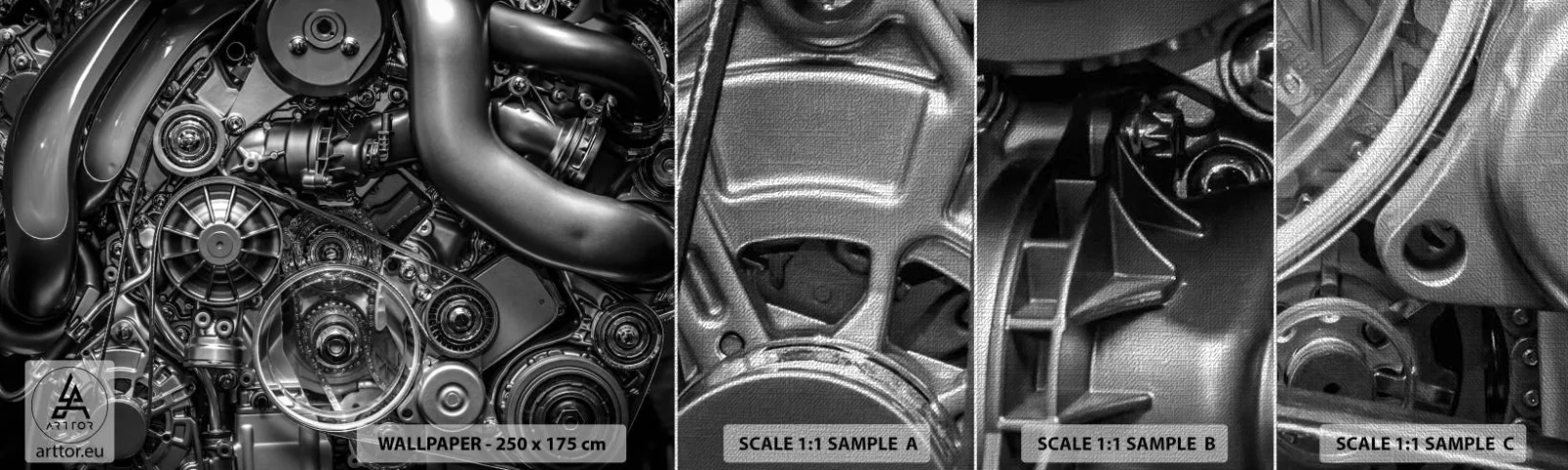 Mostră tapet Premium Canvas - Poezia mecanicii - Motor, Mecanic, Metal - 100x30 cm