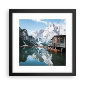 Poster în ramă neagră - Dimineață cristalină de munte - 30x30 cm