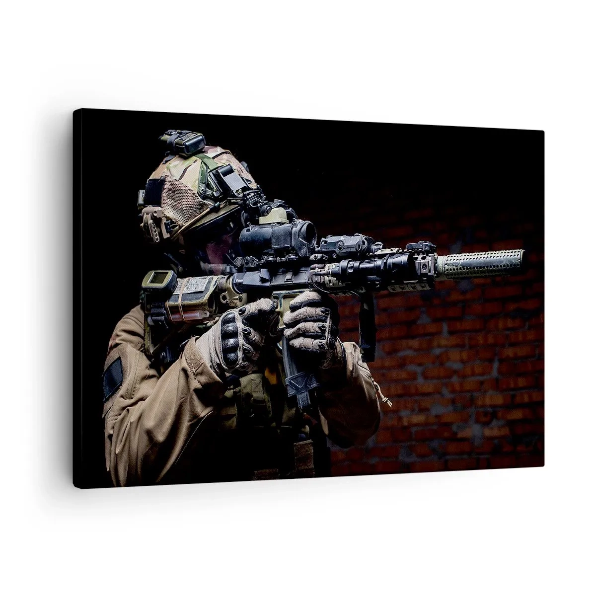 Tablou pe pânză Canvas - Un soldat în echipament complet cu o pușcă - 70x50cm - Eficient mortal - Decorațiune modernă pentru perete pentru living și dormitor ARTTOR
