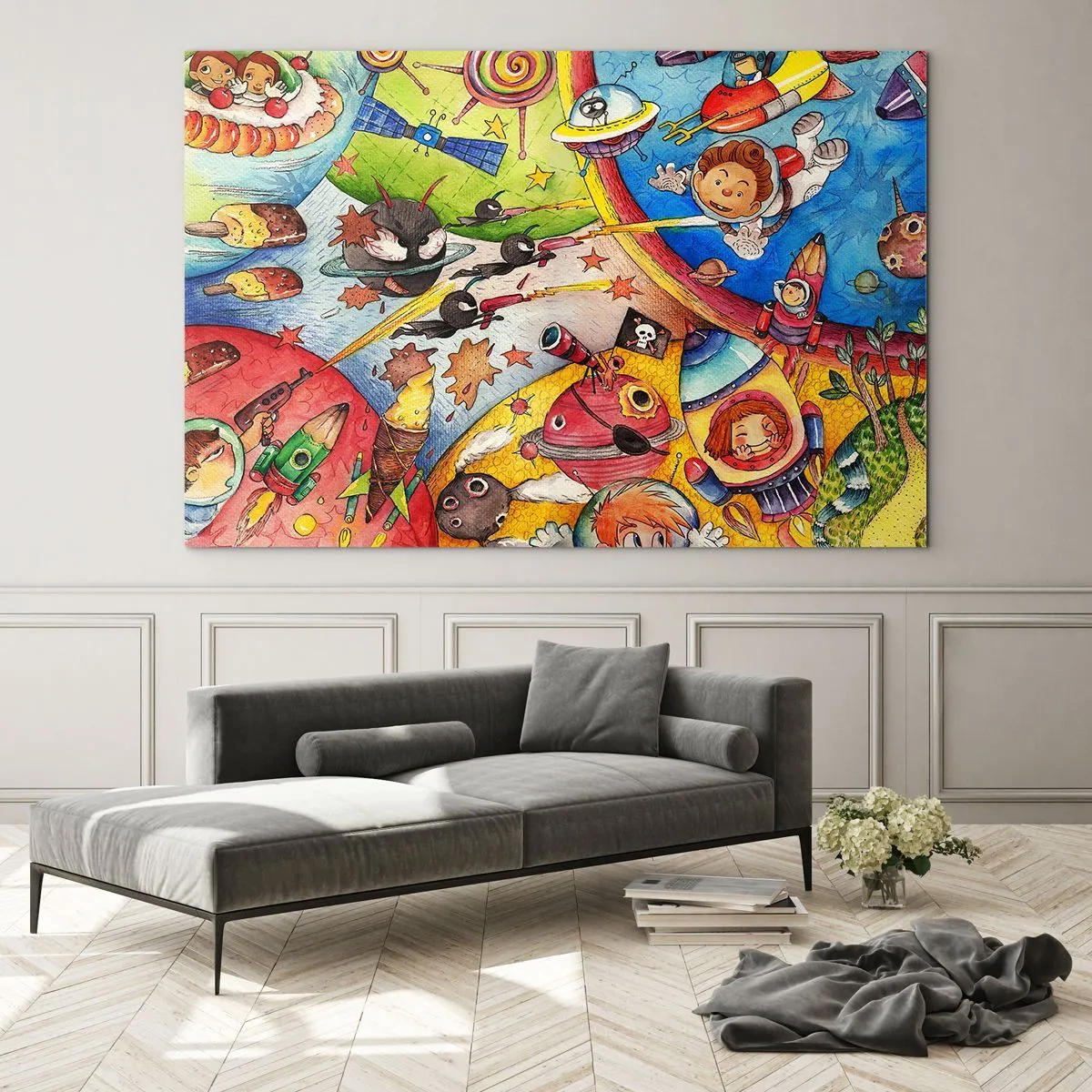 Tablou pe sticlă - O mare aventură spațială - 120x80 cm