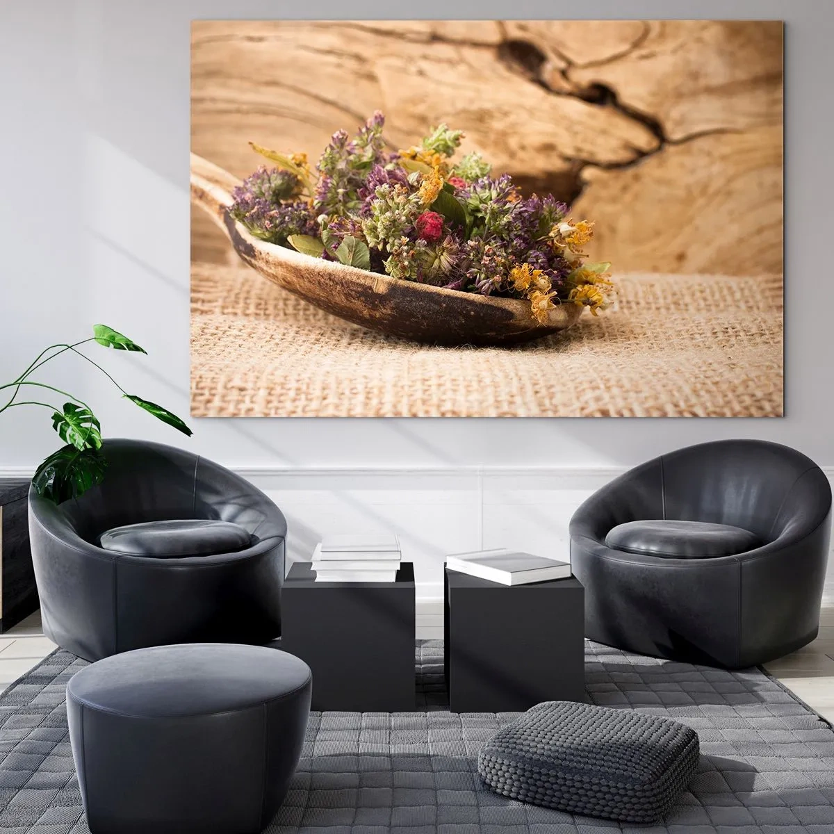 Tablou pe sticlă - Flori colorate și ierburi parfumate - 120x80 cm