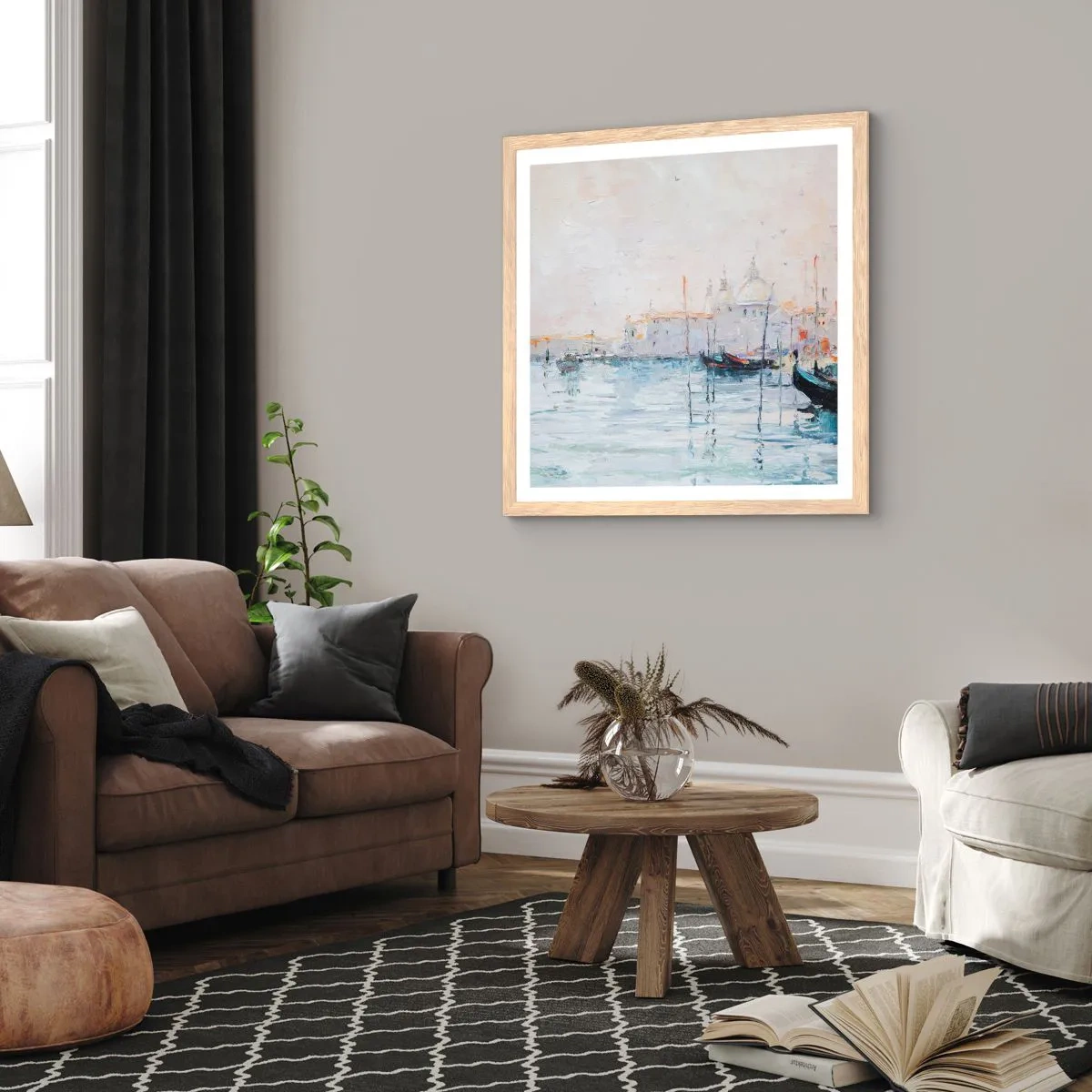 Poster în ramă de stejar deschis - În spatele apei, în spatele ceții - 60x60 cm