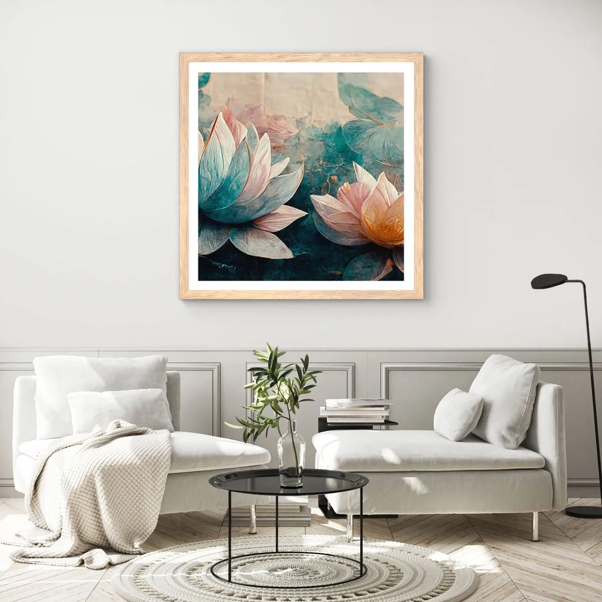 Poster în ramă de stejar deschis - Stele de lac - 30x30 cm