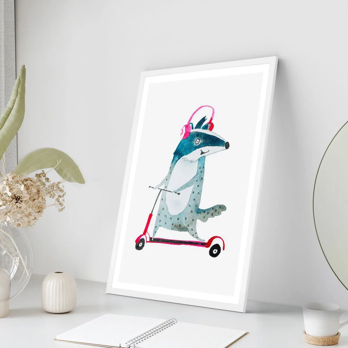 Poster în ramă albă - Bucurie de bursuc - 30x40 cm