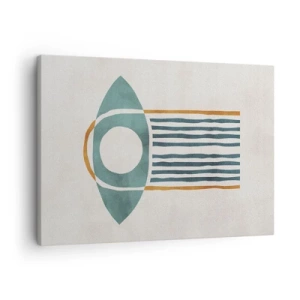 Tablou pe pânză Canvas - Model geometric în nuanțe de verde și portocaliu - 70x50cm - Semne și ritualuri - Decorațiune modernă pentru perete pentru living și dormitor ARTTOR