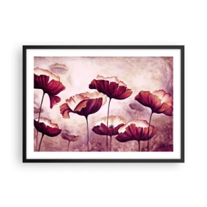 Poster în ramă neagră - Fulgi roșii și albi - 70x50 cm