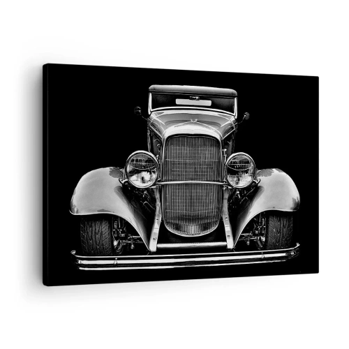 Tablou pe pânză Canvas - O mașină de epocă în alb și negru - 70x50cm - Un adevărat gentleman - Decorațiune modernă pentru perete pentru living și dormitor ARTTOR