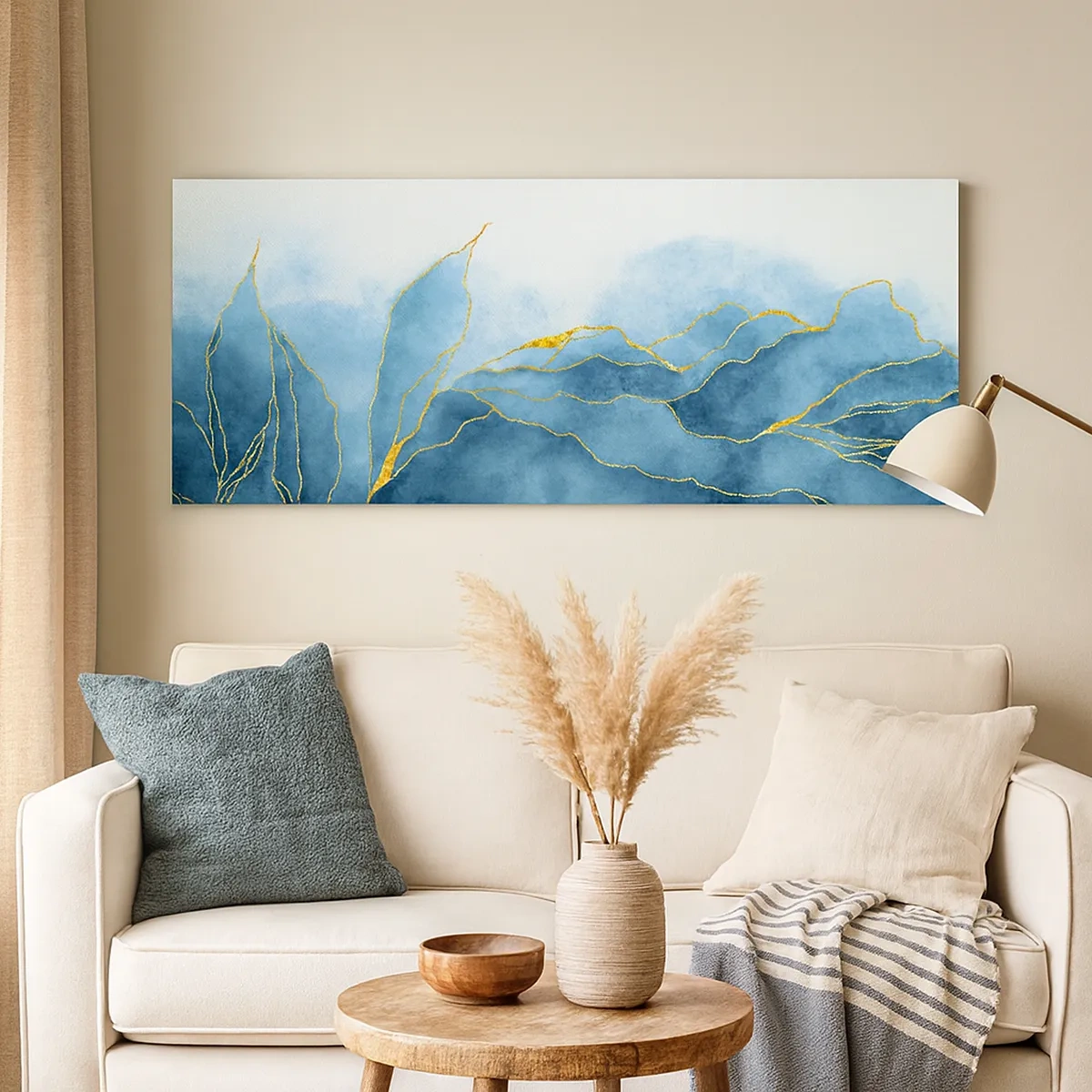 Tablou pe pânză - Albastru în aur - 30x30 cm