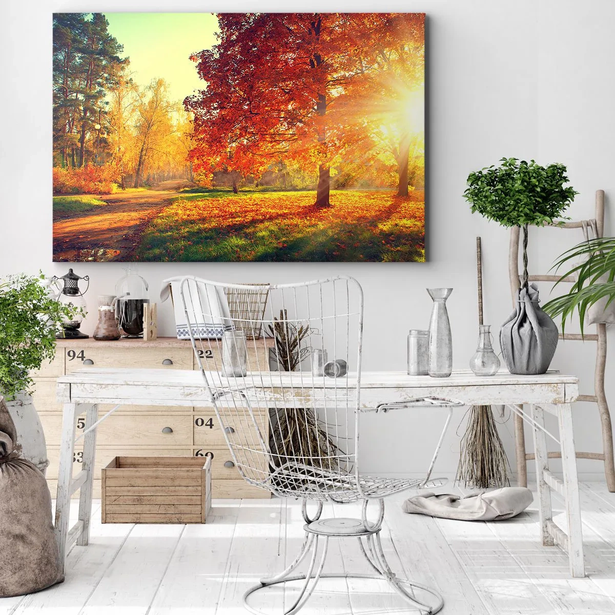 Tablou pe pânză Canvas - Parc de toamnă iluminat de lumina soarelui - 70x50cm - Roșcatul este frumos - Decorațiune modernă pentru perete pentru living și dormitor ARTTOR