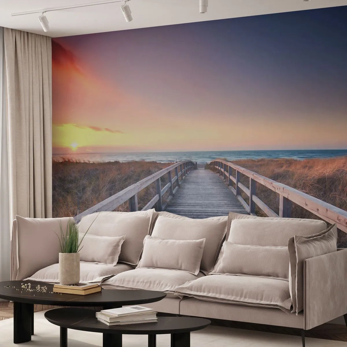Tapet Premium Canvas - Aurora baltică de seară - Peisaj, Mare, Dună - 250x175 cm