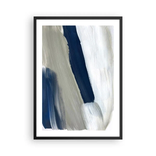 Poster în ramă neagră - Pensule abstracte în nuanțe de albastru marin - 50x70cm - Întâlnire cu albul - Decorațiune modernă pentru perete pentru living și dormitor ARTTOR