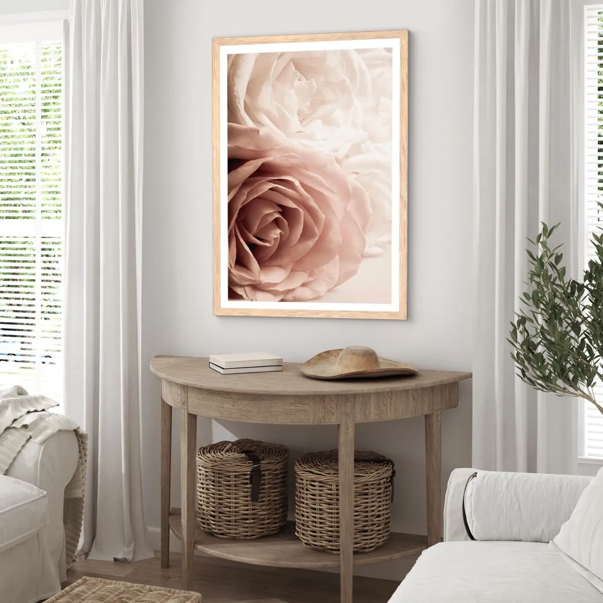 Poster în ramă de stejar deschis - În inima unui trandafir - 70x100 cm