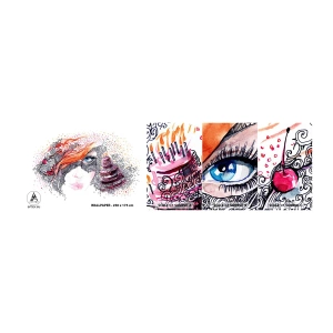 Mostră de Tapet Standard Eco - Cu ea fiecare zi e o sărbătoare - Abstracția, Chipul de femeie, Tort - 100x30 cm