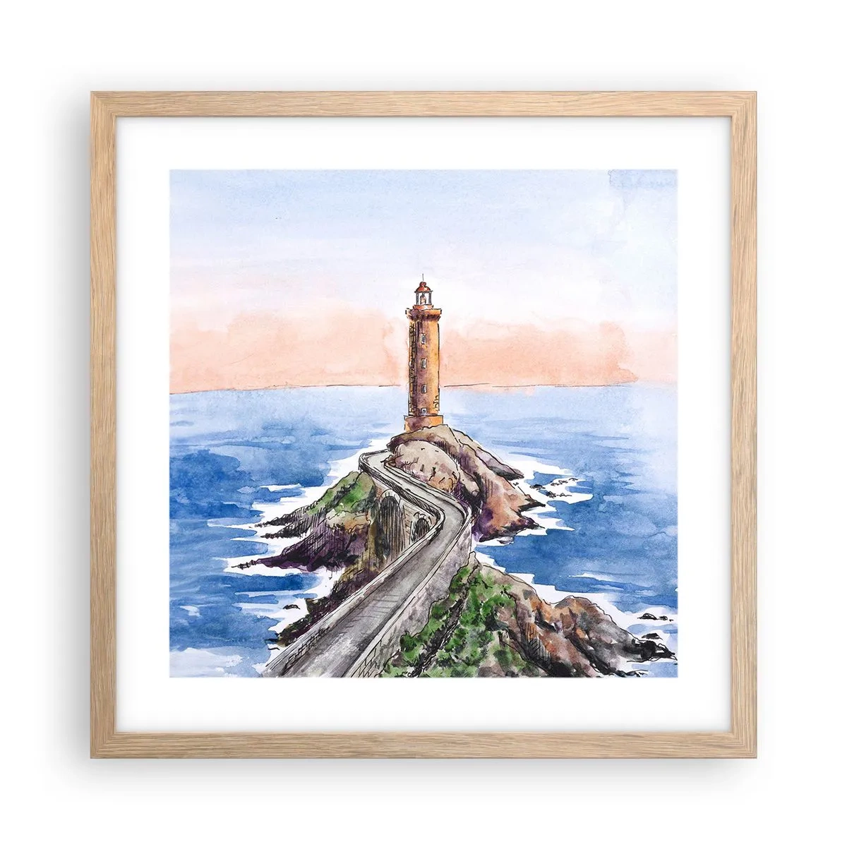 Poster în ramă de stejar deschis - Cu fața la mare - 40x40 cm