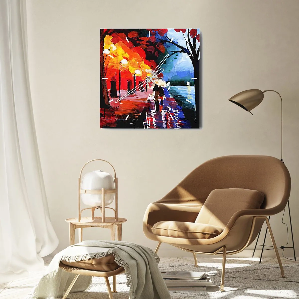 Ceas de perete - Ceas pe sticlă - Toamnă înflăcărată în parc - 30x30 cm