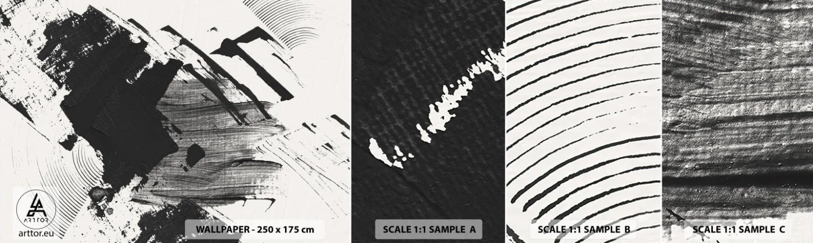Mostră de Tapet Standard Eco - Abstracție - expresie de negru - Bucată, Modern, alb-negru - 100x30 cm