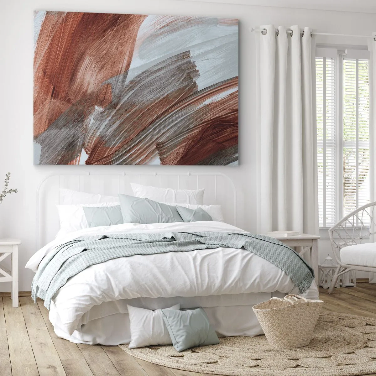 Tablou pe pânză Canvas - Pensule abstracte în nuanțe de cupru și gri - 70x50cm - Abstracție autumnală și vântoasă - Decorațiune modernă pentru perete pentru living și dormitor ARTTOR