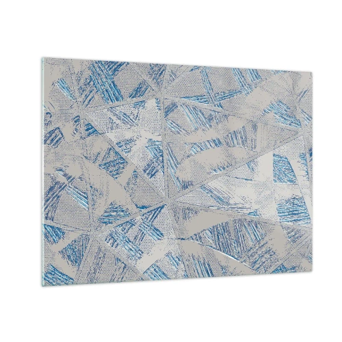 Tablou pe sticlă - Modele geometrice în nuanțe de gri și albastru - 70x50cm - Într-un labirint de gri-albastru - Decorațiune modernă pentru perete pentru living și dormitor ARTTOR