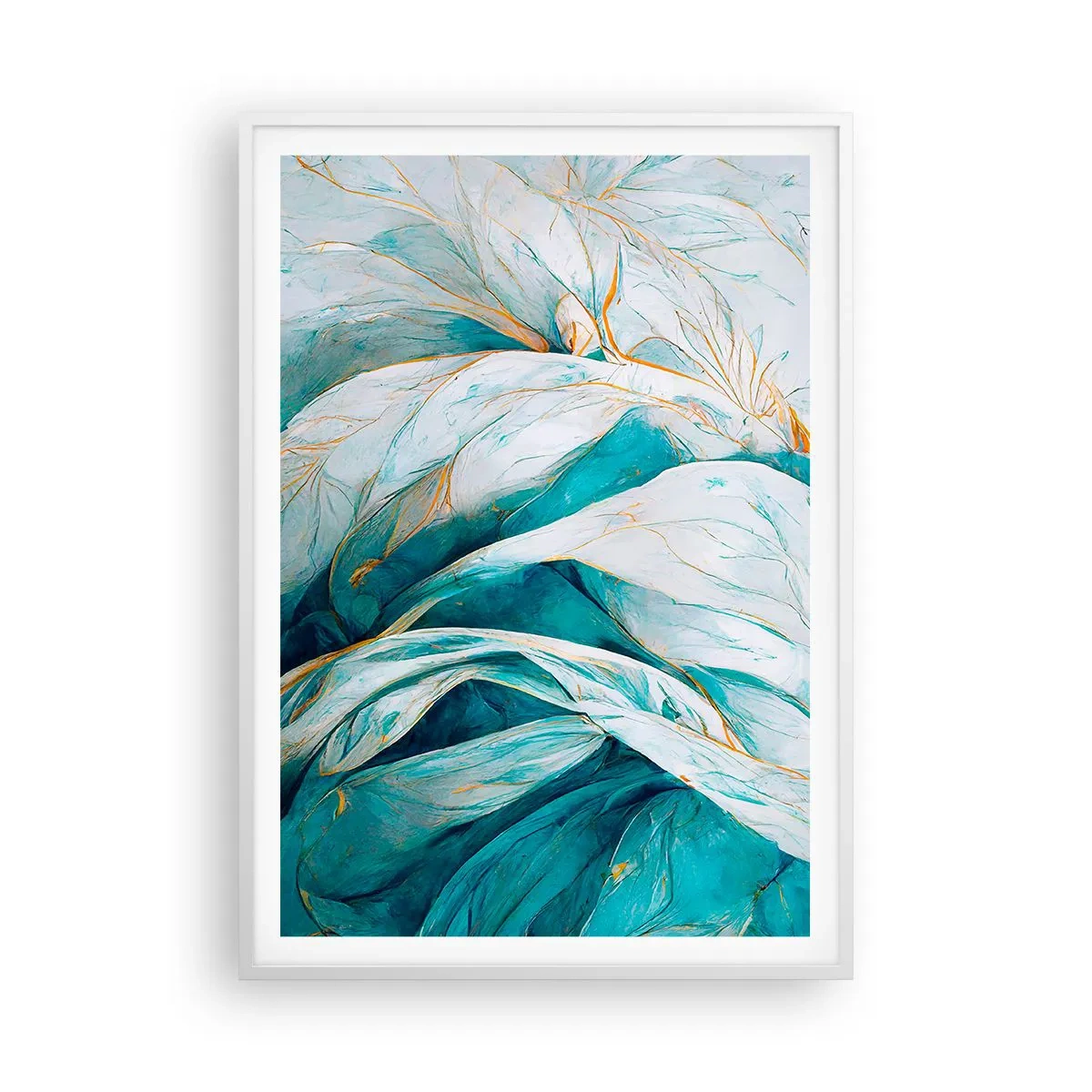 Poster în ramă albă - Abstractul albastru cu motiv auriu - 70x100 cm