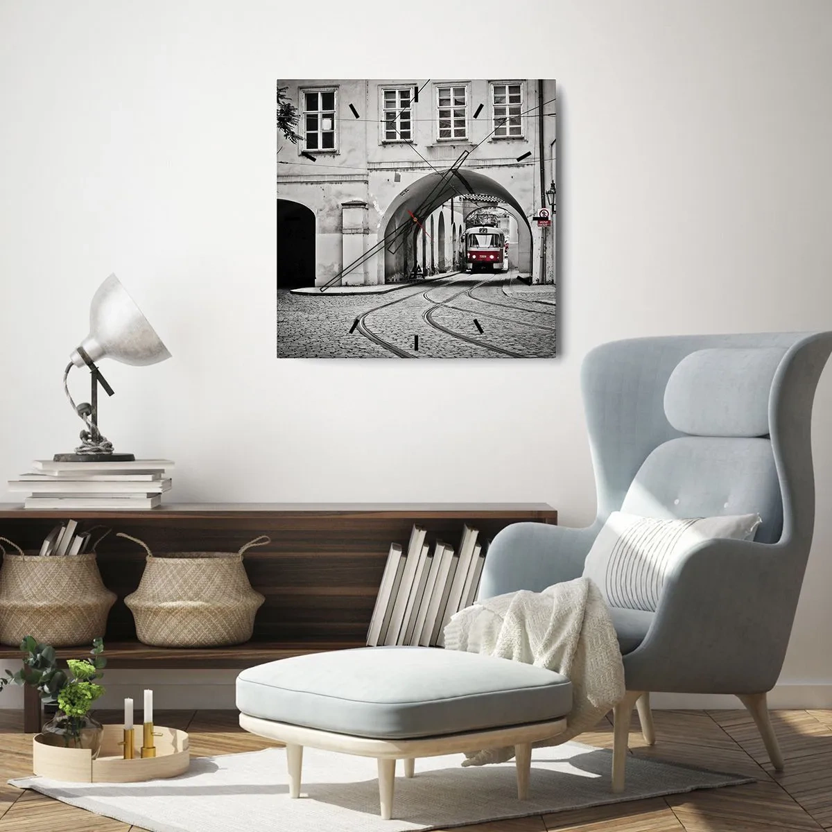 Ceas de perete - Ceas pe sticlă - Printr-un labirint urban - 30x30 cm