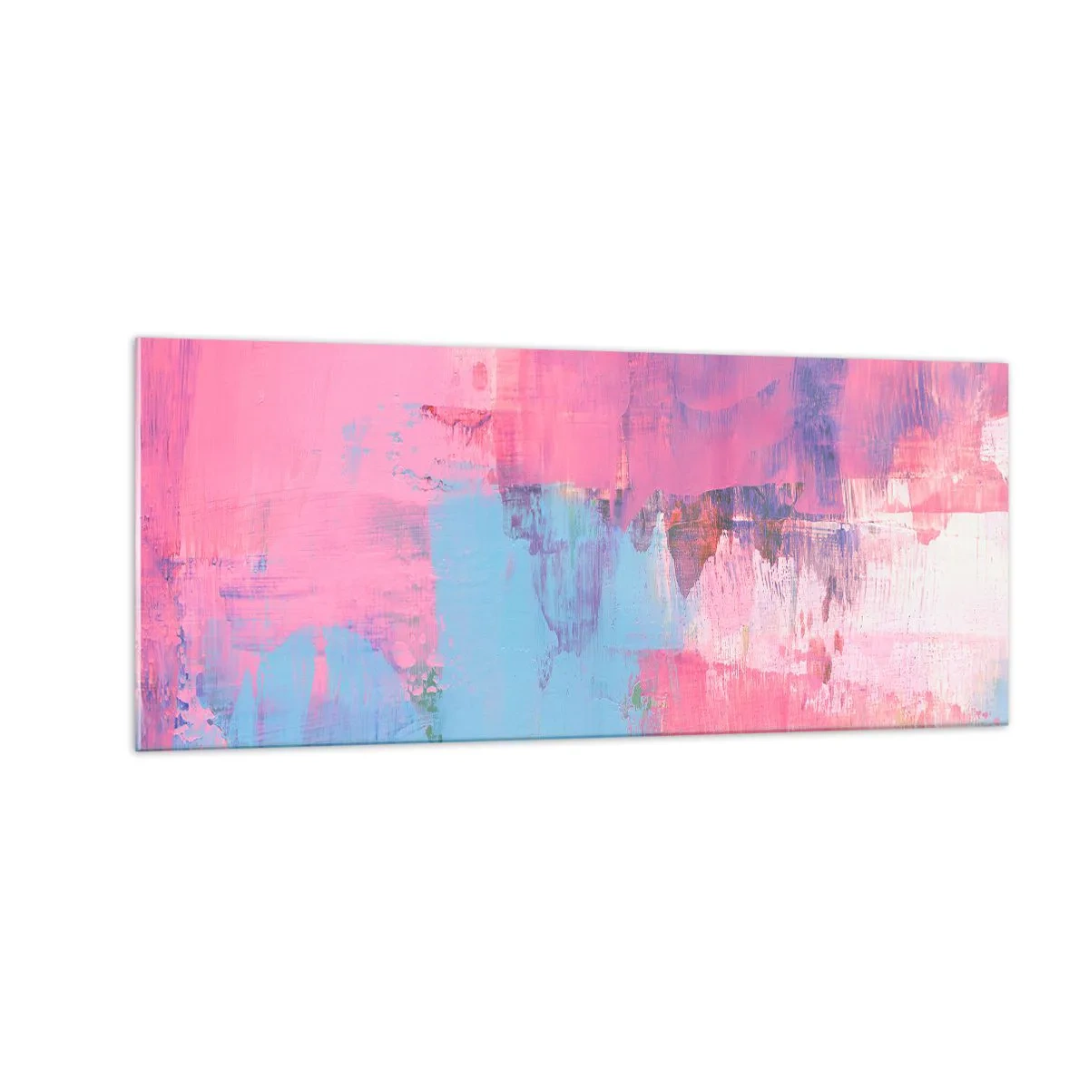 Tablou pe sticlă - Roz, albastru și un strop de lumină - 100x40 cm