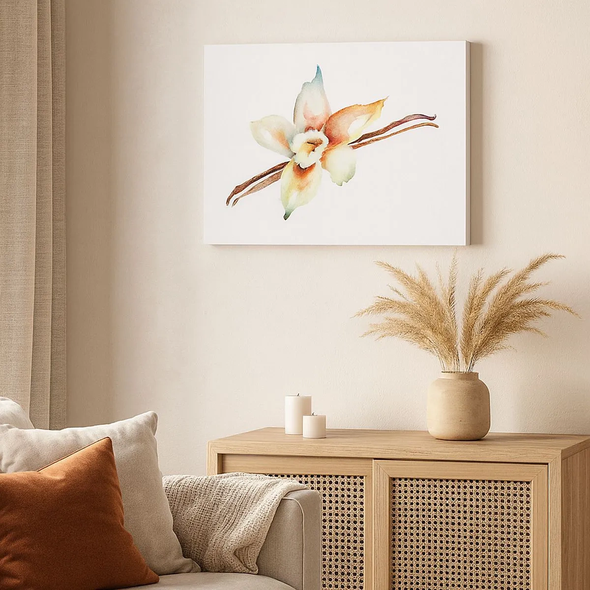 Tablou pe pânză Canvas - Ilustrație florală în acuarelă în culori pastelate - 70x50cm - Dulceața stropită - Decorațiune modernă pentru perete pentru living și dormitor ARTTOR