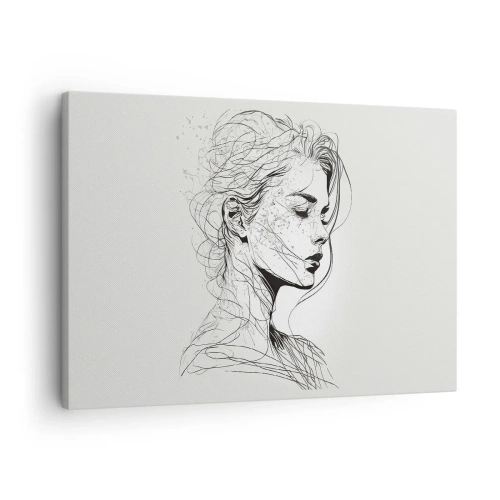 Tablou pe pânză Canvas - Un portret delicat al unei femei într-un stil grafic minimalist. - 70x50cm - Desenată cu linii - Decorațiune modernă pentru perete pentru living și dormitor ARTTOR
