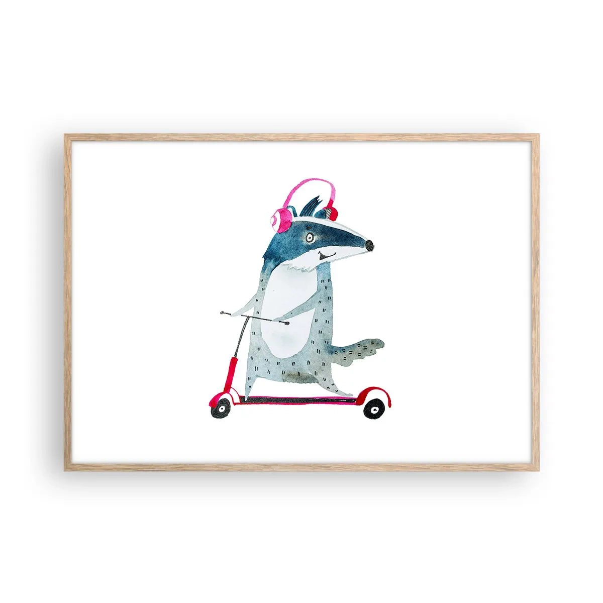 Poster în ramă de stejar deschis - Bucurie de bursuc - 100x70 cm