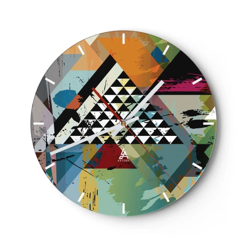 Ceas de perete - Ceas pe sticlă - Un cadran de ceas cu un motiv geometric abstract în culori vii. - 30x30cm - Cât de simplu - Decorațiune modernă pentru perete pentru living, bucătărie și dormitor ARTTOR
