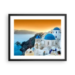 Poster în ramă neagră - Santorini - îmbrățișat de stânci - 50x40 cm