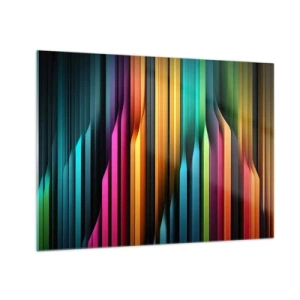 Tablou pe sticlă - Dungi verticale multicolore care amintesc de lumină și mișcare - 70x50cm - Orgă de lumină - Decorațiune modernă pentru perete pentru living și dormitor ARTTOR