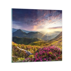 Tablou pe sticlă - Prospețimea unei dimineți de munte - 70x70 cm