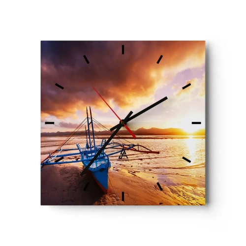 Ceas de perete - Ceas pe sticlă - După o zi lungă, întindeți-vă pe nisip - 40x40 cm