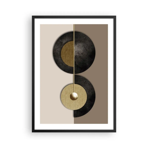 Poster în ramă neagră - Abstracție modernă cu accente geometrice aurii - 50x70cm - Variații în jurul unui cerc - Decorațiune modernă pentru perete pentru living și dormitor ARTTOR