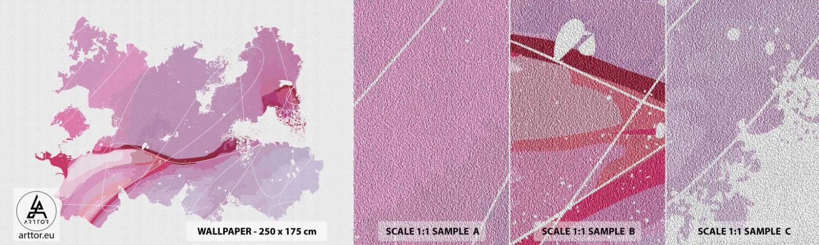 Mostră tapet Premium Sand - Harta unei lumi roz - Minimalism, Pastel, Hartă - 100x30 cm