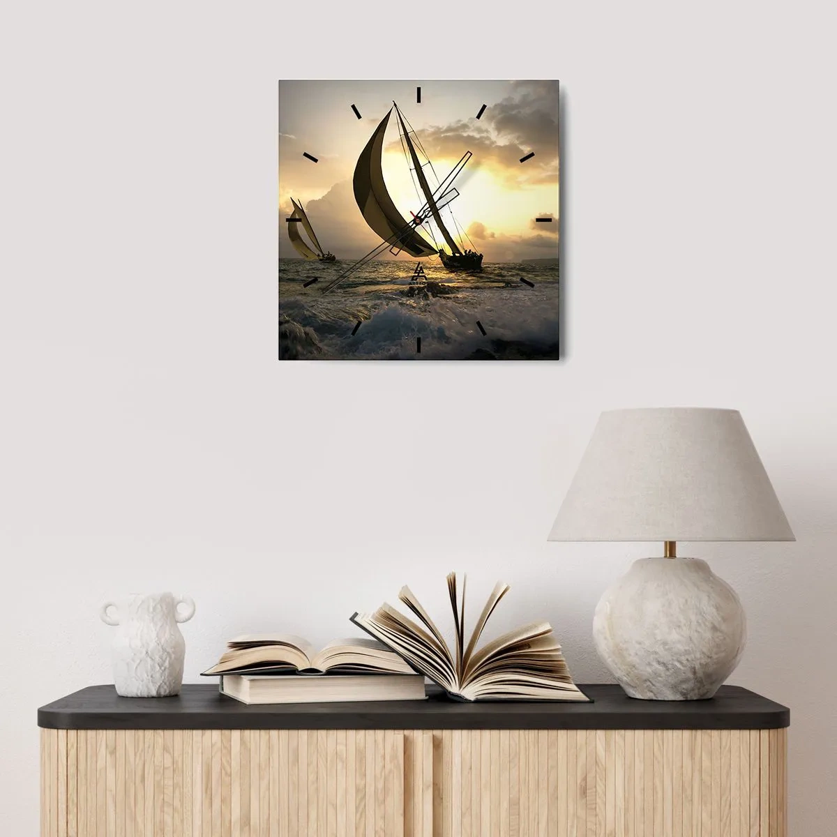 Ceas de perete - Ceas pe sticlă - Vânt în jos și în sus - 40x40 cm