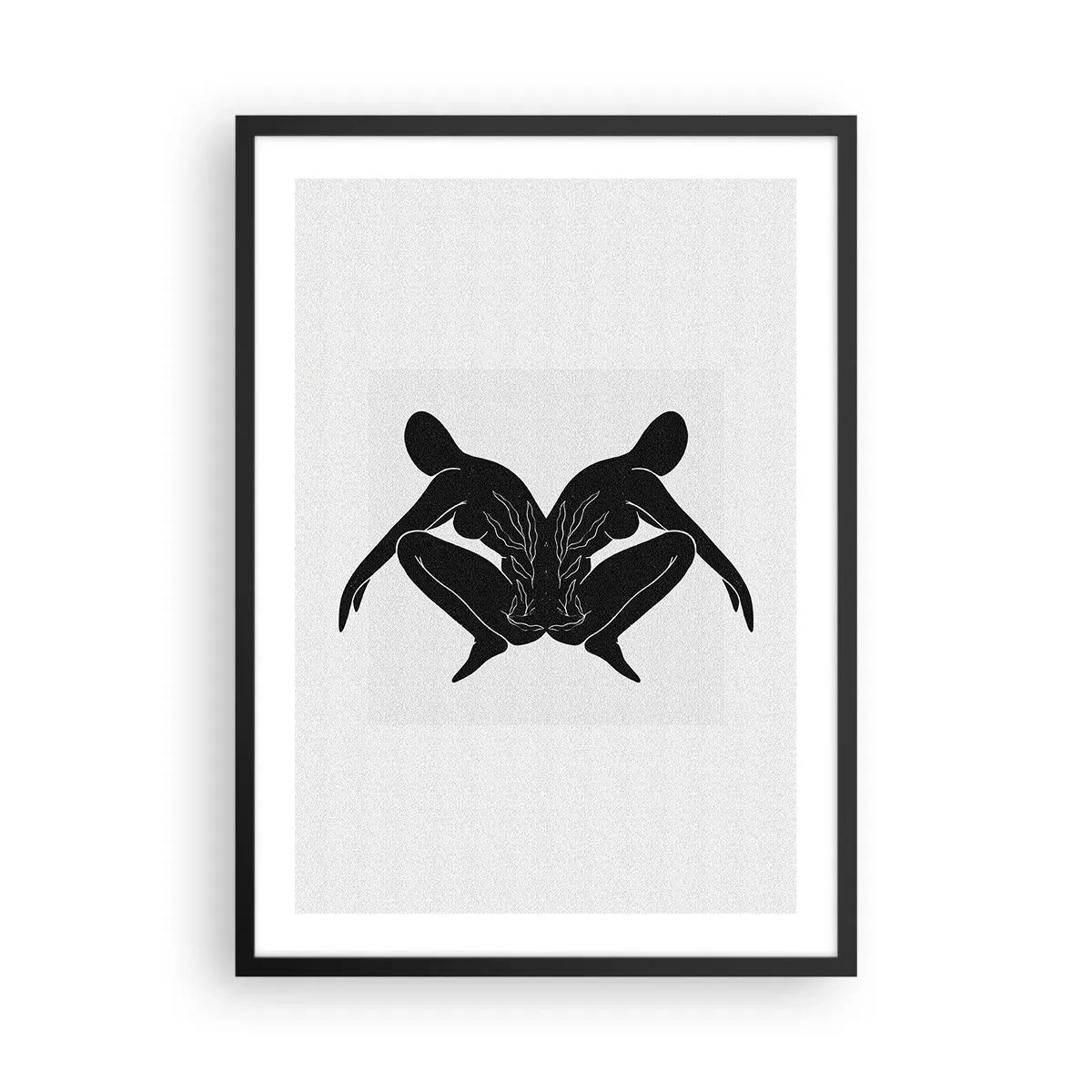 Poster în ramă neagră - Siluete negre ale unor figuri într-o compoziție simetrică - 50x70cm - Suflet comun - Decorațiune modernă pentru perete pentru living și dormitor ARTTOR